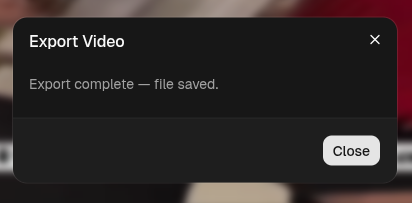 In-browser video export dialog
