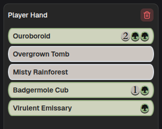 The player hand panel