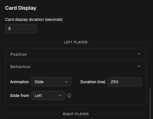 Card Display configuration section